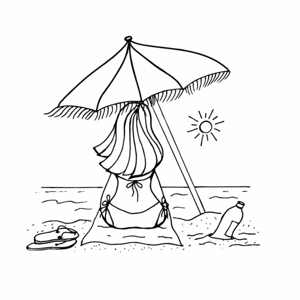 Una Chica Playa Sentada Playa Bajo Umbrella Vector Silhouette Ver Vectores De Stock Sin Royalties Gratis