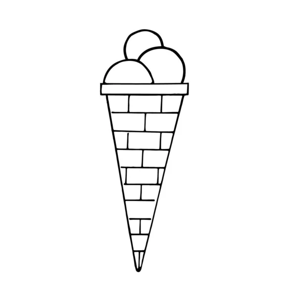 Gelato Una Tazza Cono Waffle Sfondo Bianco Doodle Vector Dessert — Vettoriale Stock