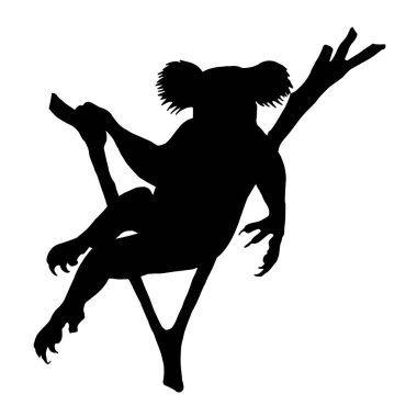 Ağaçta yatan bir koala hayvanının silueti, beyaz bir arkaplanda izole edilmiş. Vektör illüstrasyonu..