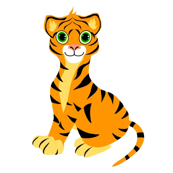 Charming Little Tiger White Background Symbol Year 2022 Vector Animal — Stock Vector