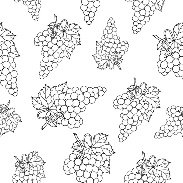 白色背景上的无缝带葡萄花纹 病媒水果花纹可用于菜单 酿酒厂 — 图库矢量图片
