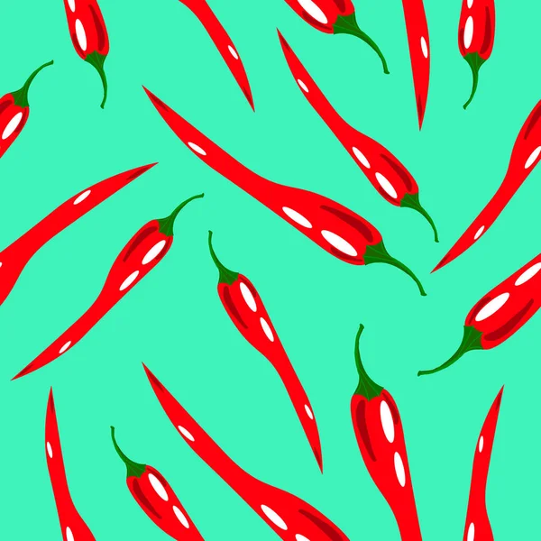 Naadloos Patroon Van Hete Chili Peper Een Licht Groene Achtergrond — Stockvector