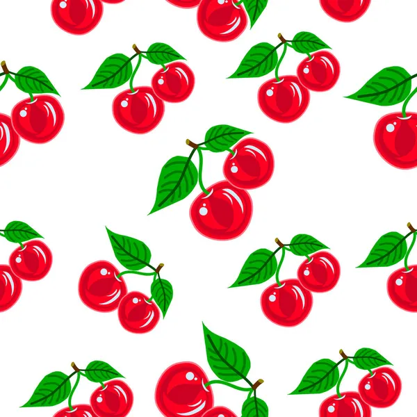 白色背景上多汁 明亮的樱桃浆果的无缝制图案 病媒浆果图案可用于果汁包 明信片 — 图库矢量图片