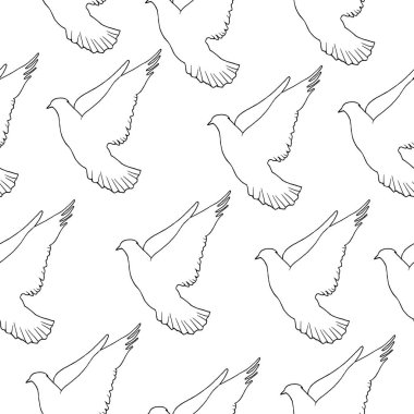 Beyaz arka planda kusursuz uçan güvercin deseni. Vektör kuşların deseni. Tekstil, duvar kağıdı ve kartpostallarda kullanılabilir..
