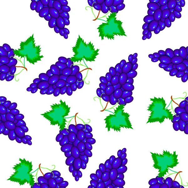 白地蓝紫色葡萄的无缝图案 水果图案可用于酿酒厂 果汁包装 化妆品 — 图库矢量图片