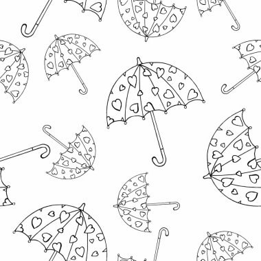 Beyaz arka planda kalp izi olan kusursuz şemsiye deseni. Vektör deseni ambalaj, tekstil ve defter kapaklarında kullanılabilir..