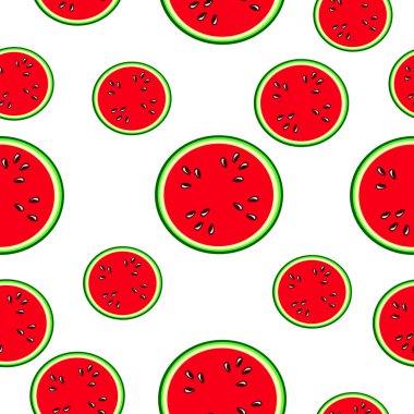 Beyaz arka planda kusursuz karpuz deseni. Tekstil ürünlerinde, meyve sularında ve kartpostallarda vektör karpuz deseni kullanılabilir..