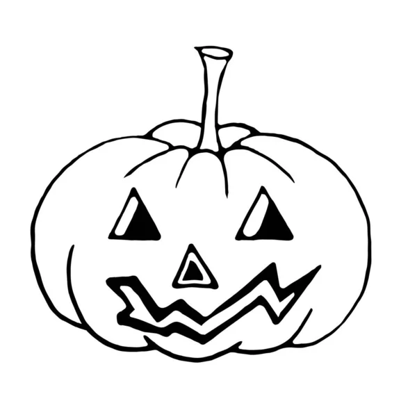 Doodle Pompoen Met Een Gesneden Gezicht Voor Halloween Vector Pompoen — Stockvector