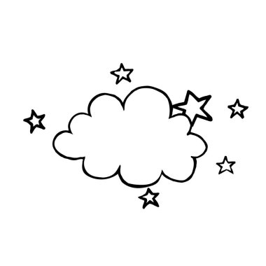 Beyaz arkaplandaki karalama bulutu ve yıldızlar. Vektör yıldızları renkli sayfalar ve tekstil olarak kullanılabilir..
