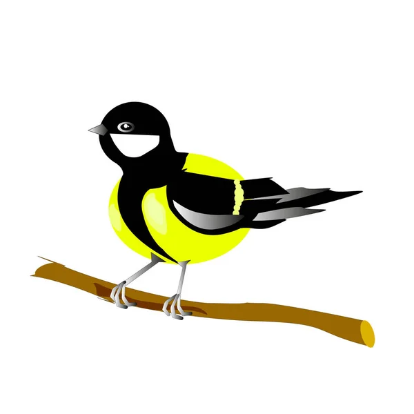 Tit Sitting Branch White Background Vector Illustration Bird — Διανυσματικό Αρχείο