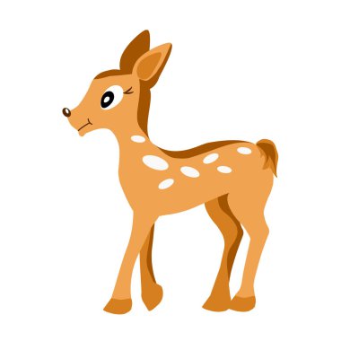Beyaz bir arka planda izole edilmiş büyüleyici bir geyik yavrusu. Hayvanlar. Tekstil ve kartpostallarda kullanılabilir.