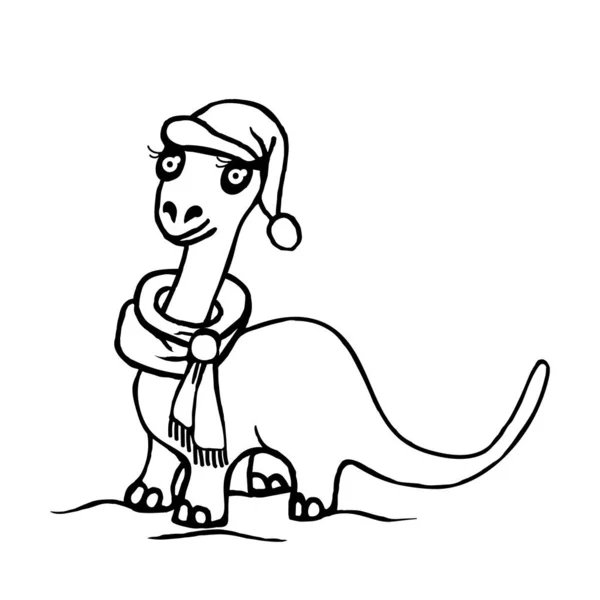 Charmant Dinosaure Dans Chapeau Une Écharpe Illustration Vectorielle Gribouillis — Image vectorielle