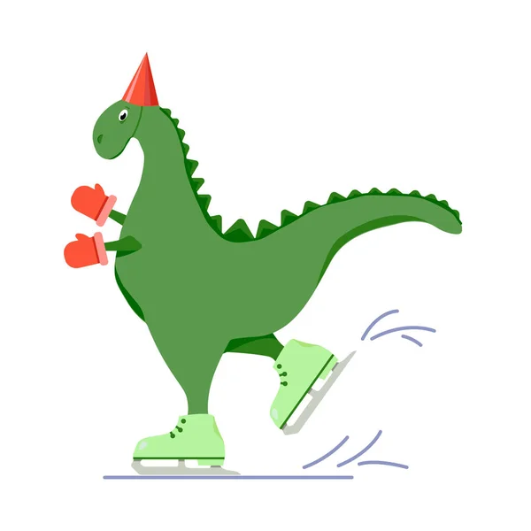 Encantador Dinosaurio Dibujos Animados Patinaje Aislado Sobre Fondo Blanco Vector — Vector de stock