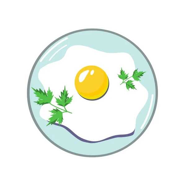 Telur Goreng Dengan Peterseli Piring Diisolasi Pada Background Bright Vektor - Stok Vektor