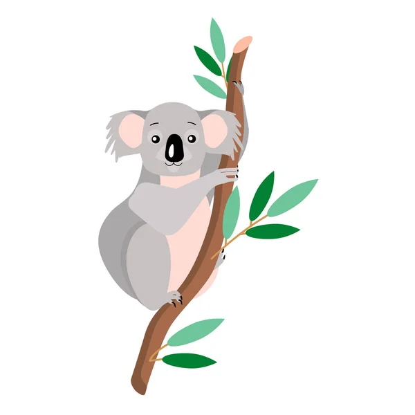 Bonito Animal Coala Uma Árvore Isolada Fundo Branco Ilustração Vetorial — Vetor de Stock