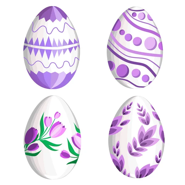 Conjunto Huevos Pascua Con Varias Impresiones Color Lila Aislados Sobre Vector De Stock