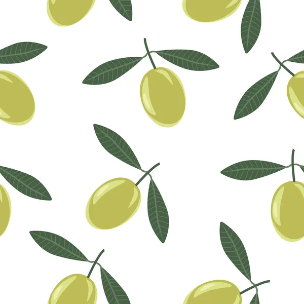 绿色橄榄在枝条上 无缝图案在白色背景上 病媒图案可用于纺织品 明信片 — 图库矢量图片