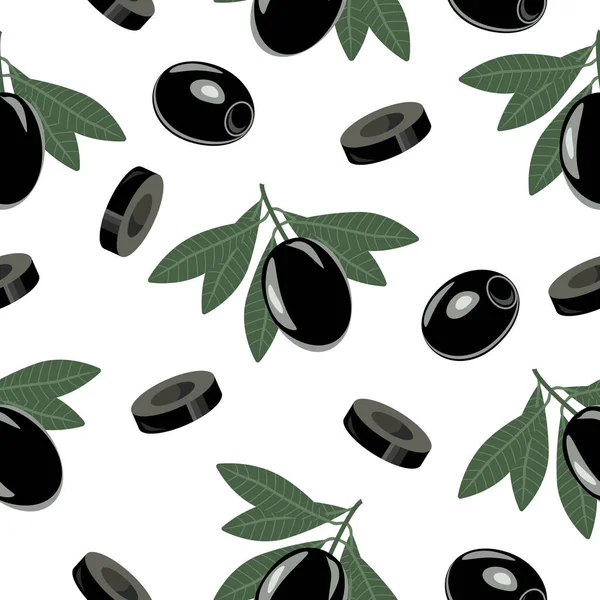 在树枝上的黑色橄榄片 插在白色的背景上 病媒的橄榄图案可用于纺织品 — 图库矢量图片