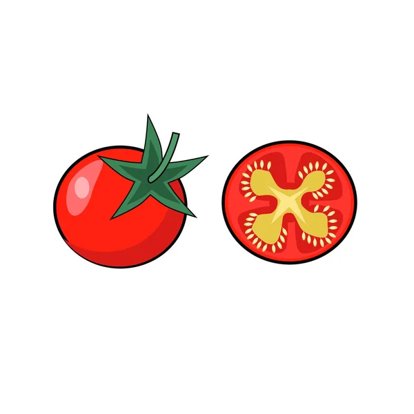 Ντομάτες Ολόκληρες Και Μισές Απομονωμένες Λευκό Φόντο Διανυσματική Απεικόνιση Ενός — Διανυσματικό Αρχείο