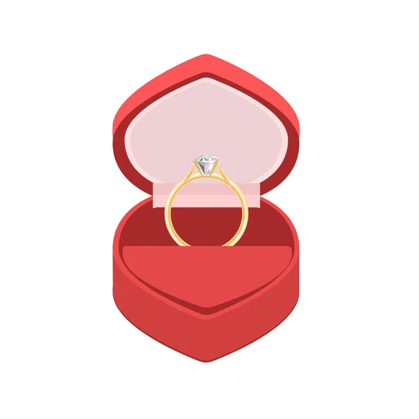 Anillo Diamantes Oro Una Caja Terciopelo Rojo Aislado Sobre Fondo — Vector de stock