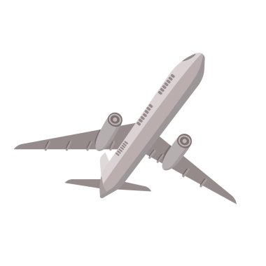 Uçak uçuyor, beyaz bir arka planda izole edilmiş. Vektör illüstrasyonu..