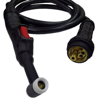 MIG aygıtlarına bağlanmak için Argon TIG kaynak makinesi. Siyah kauçuk, kırmızı düğme, beyaz plastik.