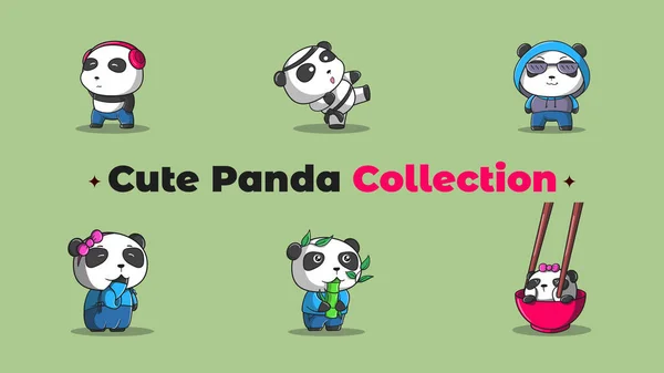 Ładny Pakiet Panda Ilustracja — Wektor stockowy