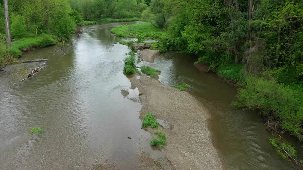 Inland Flussdelta Mäander Dron Luftbildaufnahmen Sandigem Sand Schwemmland Bänke Auenwald — Stockfoto