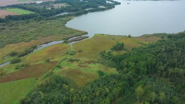 Biosphere Trebonsko UNESCO reserve landscape area wetlands pond Rozmberk fishpond system fish fishing Czech largest biggest meadows Trebon, drone aerial video shot ecosystem weather — стоковое видео