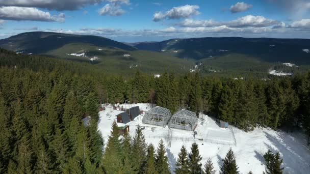 Estação Estufa Neve Inverno Geada Câmaras Superiores Abertas Mudança Climática — Vídeo de Stock