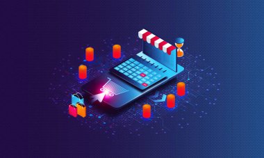 BNPL - Buy Now Pay later Concept - BNPL Yeni Çözümler ve Yeni Teknolojiler - eCommerce ve Çevrimiçi Perakende İnovasyon - FinTech - 3D Isometric Illustration