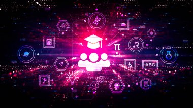 EdTech - Eğitim Teknolojisi - Öğrenmek ve Öğretmek için Yenilikçi Yeni Yollar - Teknoloji Geçmişi Hakkında Eğitim Simgeleri - Kavramsal İllüzyon