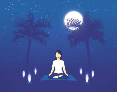 Yatmadan önce meditasyon - Genç bir kadın geceleyin meditasyon yapıyor