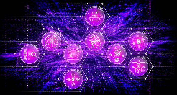 Разрушительные технологии - Разрушительные технологии - Genesis, AI, Fintech, Next Gen Internet, Robotics, 3D Printing, Cryptocurrency и Space Exploration Icons