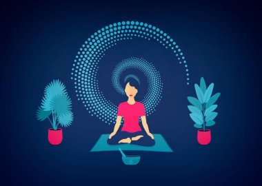 Genç Kadın Karanlıkta Meditasyon - Aydınlanma Konsepti