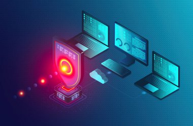 Endpoint Güvenlik Platformu - Bulut tabanlı Engelleme Noktası Koruma Konsepti - Yenilikçi Siber Güvenlik Çözümleri - 3D İllüstrasyon