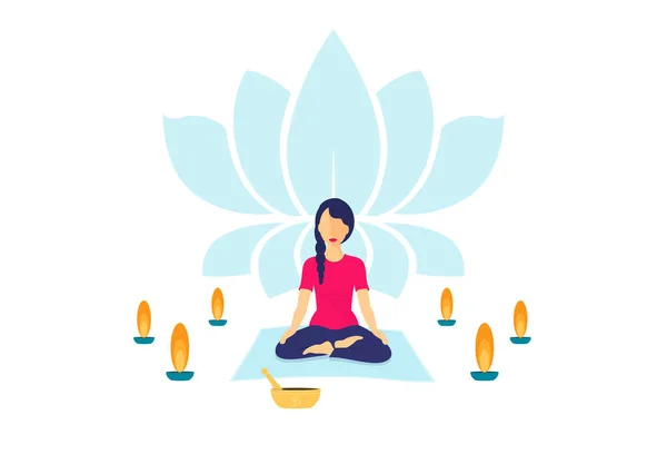 Junge Frau Meditiert Umgeben Von Kerzen Meditationskonzept — Stockfoto