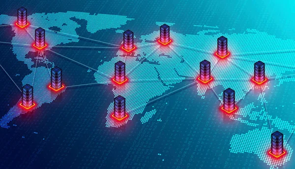 CDN - İçerik Dağıtım Ağı - İçerik Dağıtım Ağı - Bir Vekil Sunucu Ağı ve Veri Merkezi Konumları Dünya çapında Dağıtıldı - 3B İllüstrasyon