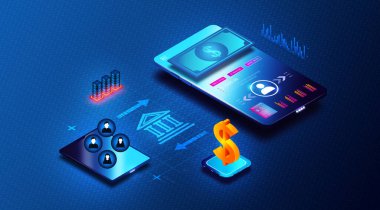 Dijital Borç Platformu Konsepti - P2P Kitle Fonu ve Topluluk Finansal Teknoloji Roman Formları (FinTech) ve Yerel Finans (DeFi) - 3D İllüstrasyon