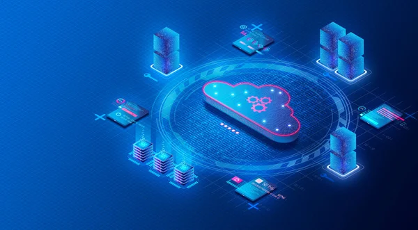 Cloud Database Management System Concept - Cloud-native Databases - Devices and Databases Surrounding Digital Cloud - 3D Illustration
