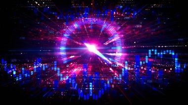 Yüksek Frekans Ticareti Konsepti - HFT - Algoritma Ticareti - Soyut Teknoloji Arkaplanı Üzerine Hız Sayacı ve Finansal Grafikler