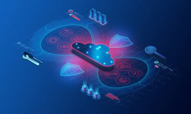 DevSecOps Concept - Geliştirme ve İşletme BT Yaşam Boyutu Entegrasyon Güvenliği Testi - Dayanıklı Yazılımı Daha Hızlı ve Daha Etkin Bir şekilde Dijital Bulut üzerine Salıverme Araçları - 3D İllüstrasyon