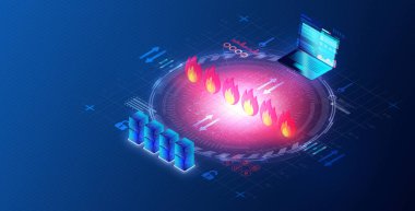 Web Uygulaması Firewall Kavramı - WAF - Web Uygulamaları ve İnternet Arasındaki HTTP Trafiğini Filtreleyen ve İzleyen Güvenlik Duvarı - 3D illüstrasyon