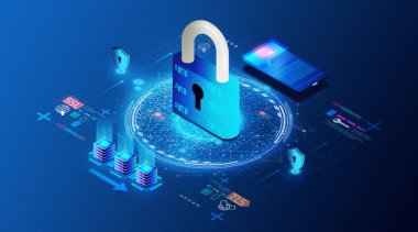 Ulaşım Katmanı Güvenlik Konsepti - TLS ve SSL Şifreleme - Bir Dijital Ağ üzerinden İletişim Güvenliği Sağlayan Şifreleme Protokolleri- 3D illüstrasyon