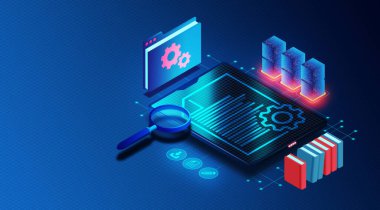 Document Management Software Concept - Software Used to Store and Manage Digital Documents - 3D Illustration
