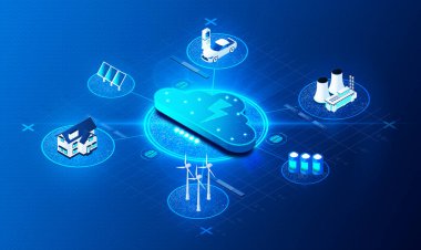 Smart Power Grid - Smart Electricity Grid - Electricity Network Based on Digital Technology that is Used to Supply Electricity to Consumers Via Two-way Digital Communication - 3D Illustration clipart