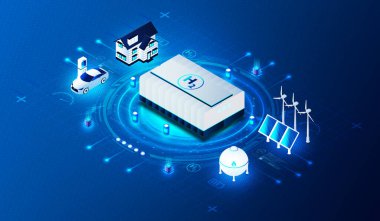 Hydrogen Energy Technologies Concept - Innovative and Sustainable Sources of Energy and Power Generation Based on Hydrogen - 3D Illustration
