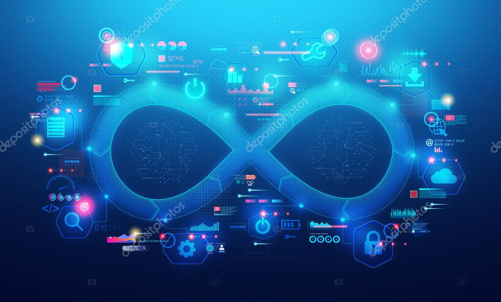 DevOps and DevSecOps - Approach to App Development and IT Operations that Integrates Security as a Shared Responsibility Throughout the Entire IT Lifecycle - Conceptual Illustration