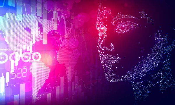 Искусственный интеллект в финансах и банковском деле - применение ИИ и машинного обучения в финансовой и банковской отраслях - концептуальная иллюстрация