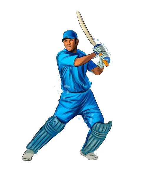 Abstrakcyjny pałkarz grający w krykieta z rozprysku akwareli, kolorowy rysunek, realistyczny — Wektor stockowy